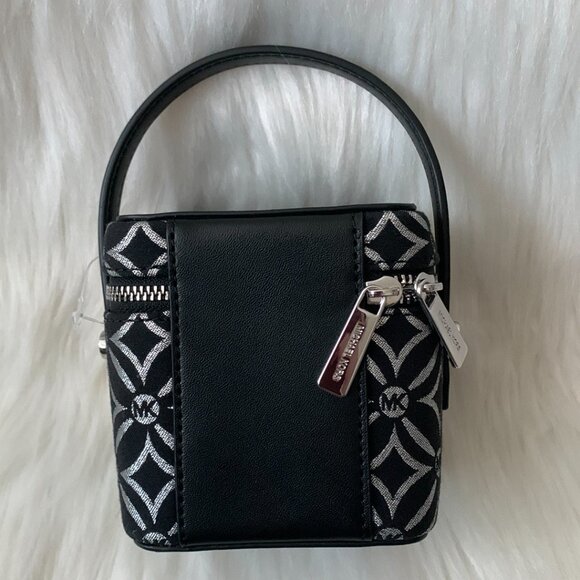 MICHAEL KORS Metallic Floral Extra Small Box Bag in Black/Silver - Picture 3 of 4